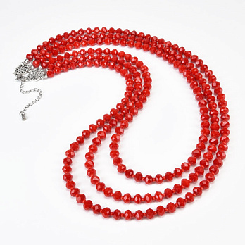 Кольє червоне потрійне, Намистини скляні, 50 см (BUS-058763)