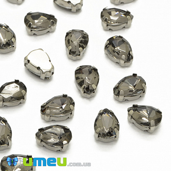 Шатон капля 8х6 мм, Темное серебро, Серый (KAB-040734)