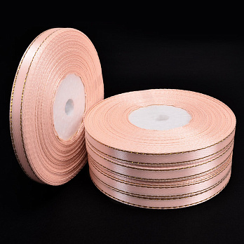 Атласна стрічка з люрексом, 6 мм, Персикова (LEN-052855)