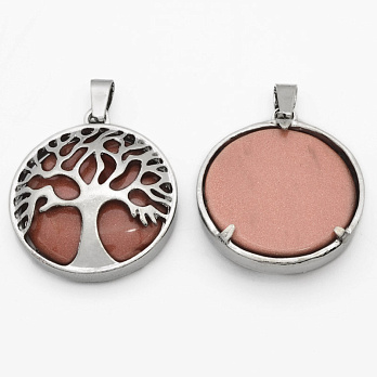 Підвіска мет. Дерево з кабош. із синт. каменю Авантюрин, Срібло, 31х28х8 мм (POD-054367)