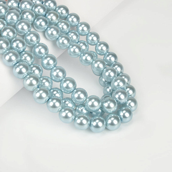 Бусины стеклянные Жемчуг, 12 мм, Голубые, Круглые (BUS-056693)