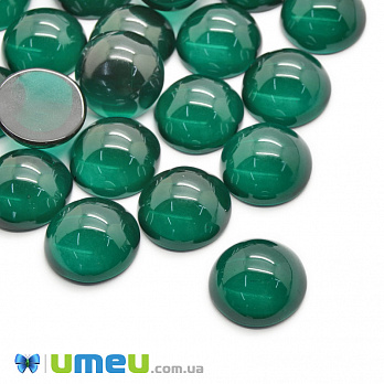 Кабошон скляний, 14 мм, Зелений (KAB-050689)