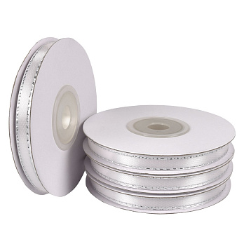 Атласная лента с люрексом, 6 мм, Белая с серебром (LEN-056808)