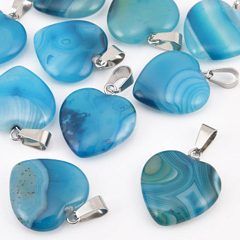 Подвеска Сердце, Натур. камень Агат синий, 20х20 мм (POD-058539)