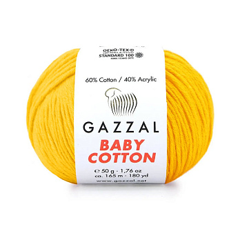 Пряжа Gazzal Baby Cotton №3417, 50 г, 165 м, Жовта (YAR-060764)