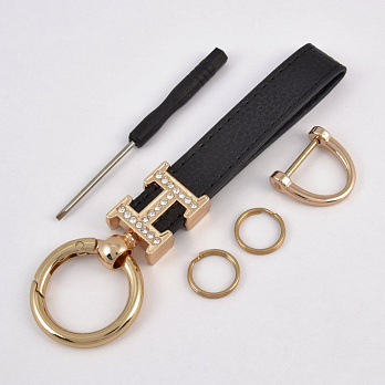 Брелок, 13х3 см, Черный, Натуральная кожа, Золото (OSN-058501)