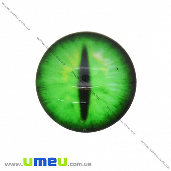 Кабошон скляний з принтом Око, 14 мм, Зелений, Круглий (KAB-037060)