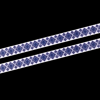 Репсова стрічка з малюнком Ромби сині, 10 мм, Біла (LEN-054898)