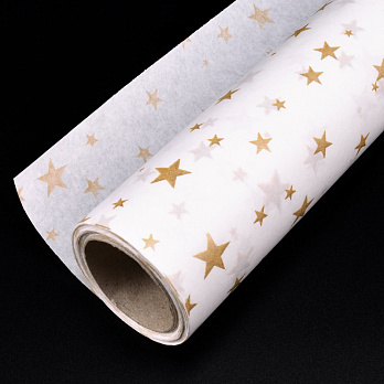 Папір тіш'ю з золотистими зірками, 50см х 14м, Білий (UPK-051328)
