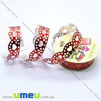 Декоративний скотч мереживний, Червоний, Серця, 15 мм (DIF-017895)