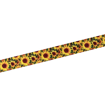 Репсова стрічка з малюнком Соняшники, 15 мм, Жовта (LEN-055797)