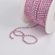 Стразовий ланцюг SS6 (2,0 мм), Світле срібло, Стрази скляні рожеві (ZEP-061016)