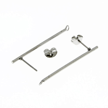 Пусети з нерж. сталі із заглушками, 37,5х12,5 мм,Темне срібло (STL-055279)