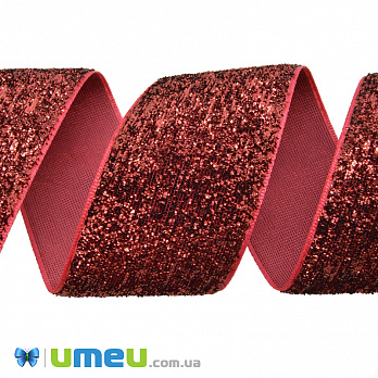 Лента бархатная с люрексом, 48 мм, Красная (LEN-039426)