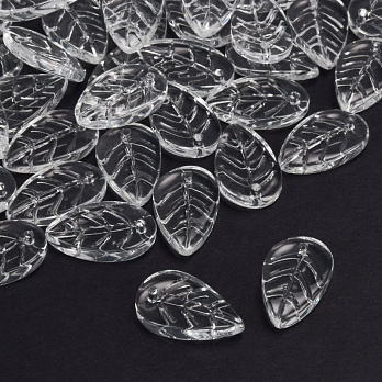 Бусины стеклянные, Листик, 18х11 мм, Прозрачные (BUS-059857)