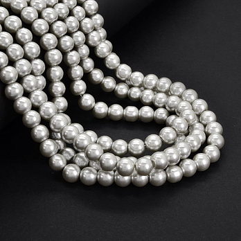 Намистини скляні Перли, 8 мм, Сірі світлі, Круглі (BUS-052095)