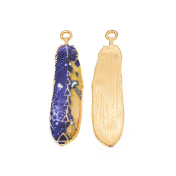 Подвеска метал. Перо желто-синее, Стойкое покрытие, 38х9 мм, Золото (POD-054744)