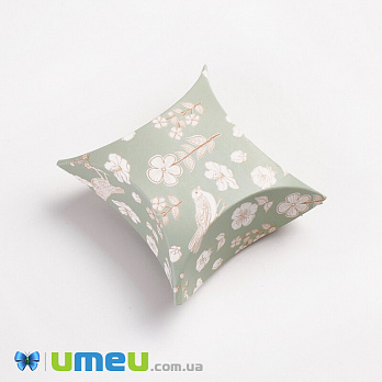 Збірна картонна коробочка, 8,3х8,3х3,5 см, Зелена, Квіти (UPK-042985)