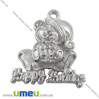 Подвеска метал. Медведь, 19х17 мм, Темное серебро (POD-008037)