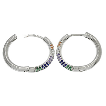 Сережки-кільця Huggie Покриття Платина зі страз. куб. цирконій, 20,5х20х2,5 мм (OSN-053095)