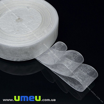 Стрічка з органзи, 25 мм, Біла (LEN-015620)