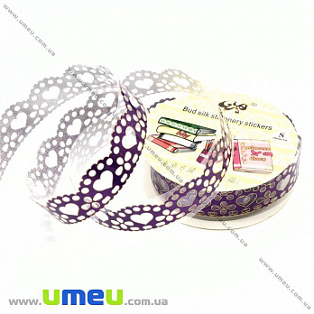 Декоративний скотч мереживний, Фіолетовий, Серця, 15 мм (DIF-026216)