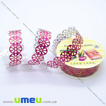 Декоративний скотч мереживний, Малиновий, Візерунки, 15 мм (DIF-017901)