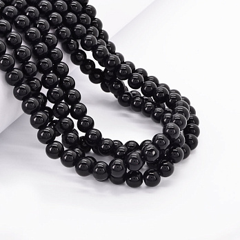 Намистини скляні, 8 мм, Чорні, Круглі (BUS-052138)