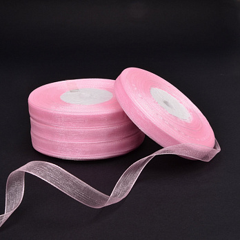 Стрічка з органзи, 10 мм, Рожева (LEN-054924)