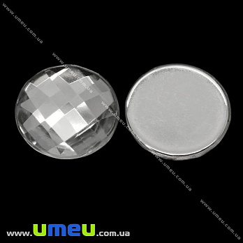 Кабошон пластиковый, Круглый граненый, 14 мм, Белый (KAB-009543)