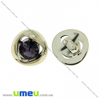 Гудзик пластиковий на ніжці зі стразами, 11,5 мм, Фіолетовий, Світле золото (PUG-021469)