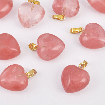 Підвіска Серце, Натур. камінь Кварц вишневий, 18х15х10 мм (POD-057929)