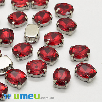 Шатон овальний 8х6 мм, Темне срібло, Червоний (KAB-040630)