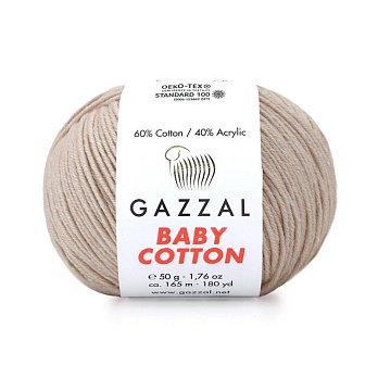 Пряжа Gazzal Baby Cotton №3446, 50 г, 165 м, Бежевая (YAR-062517)
