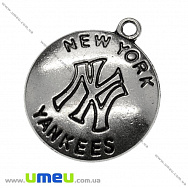 Подвеска метал. «New York Yankees», 23х20 мм, Античное серебро, 1 шт (POD-001848)