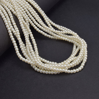 Бусины стеклянные Жемчуг, 3 мм, Кремовые, Круглые (BUS-048790)