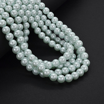 Бусины стеклянные Жемчуг, 8 мм, Бирюзовые светлые, Круглые (BUS-052074)