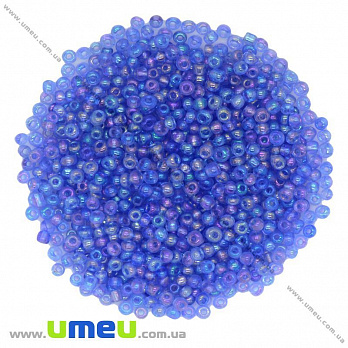 Бисер китайский средний, 8/0, Синий АВ прозрачный, 3 мм (BIS-009039)
