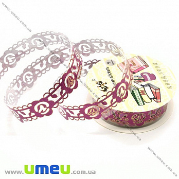 Декоративний скотч мереживний, Малиновий, Квіти, 15 мм (DIF-026223)