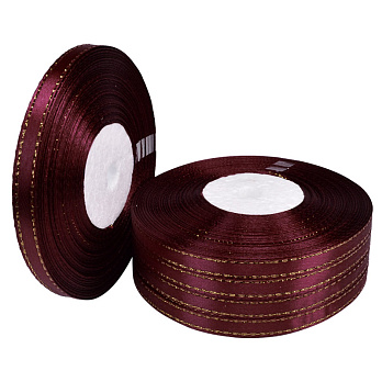 Атласная лента с люрексом, 6 мм, Бордовая темная (LEN-052851)