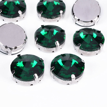 Шатон круглий 18 мм, Темне срібло, Смарагдовий (KAB-052999)