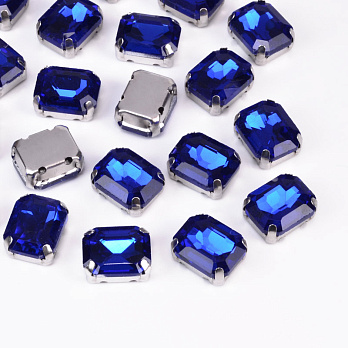 Шатон прямокутний, 10х8 мм, Темне срібло, Синій (KAB-052910)