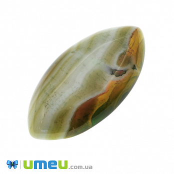 Кабошон нат. камінь Агат Бразильський зелений, Човник, 40х20 мм (KAB-042771)