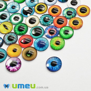 Кабошони скляні з принтом Око, 14 мм, Круглі, Мікс (KAB-050700)