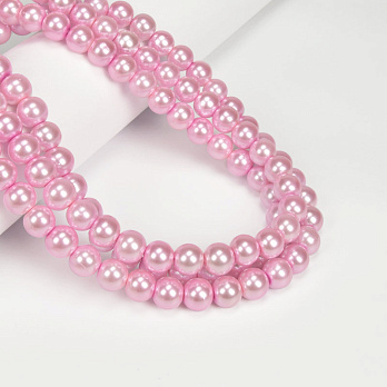 Намистини скляні Перли, 10 мм, Рожеві, Круглі (BUS-056703)
