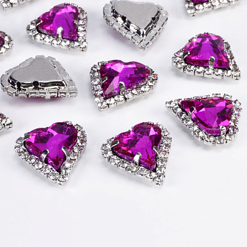 Шатон Серце 18х17 мм, Темне срібло, Малиновий (KAB-053051)