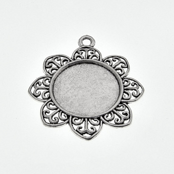 Основа кругла Квітка, 49х44 мм, 25 мм, Античне срібло (OSN-059463)