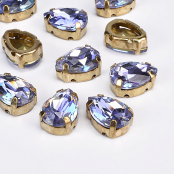 Шатон капля К9, 14х10 мм, Золото, Фиолетово-синий (KAB-053057)