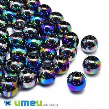 Намистини пластикові райдужні Круглі, 10 мм, Сині темні (BUS-047191)