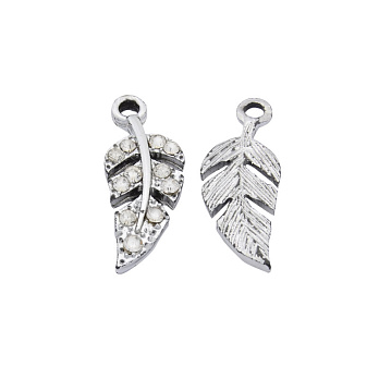 Підвіска метал. Листок зі стразами, 23х8,5 мм, Темне срібло (POD-054668)